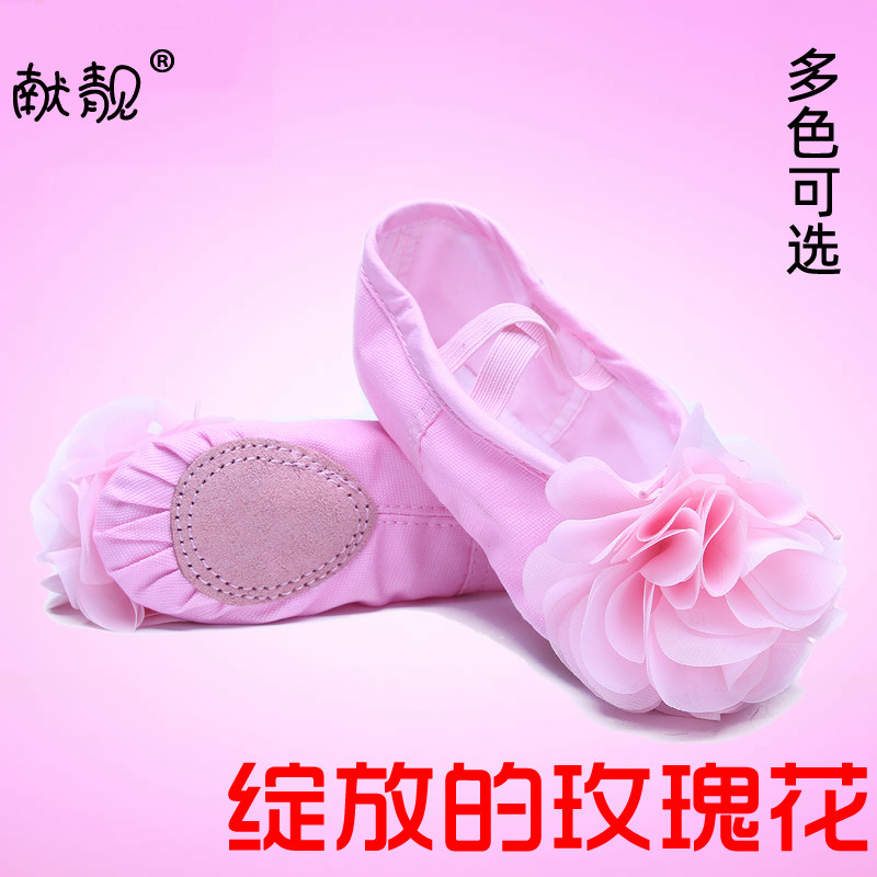 Children's dancing shoes girls soft soled shoes dancing shoes soft sole practice shoes white shaped body shoes leather toe red cat's claw shoes