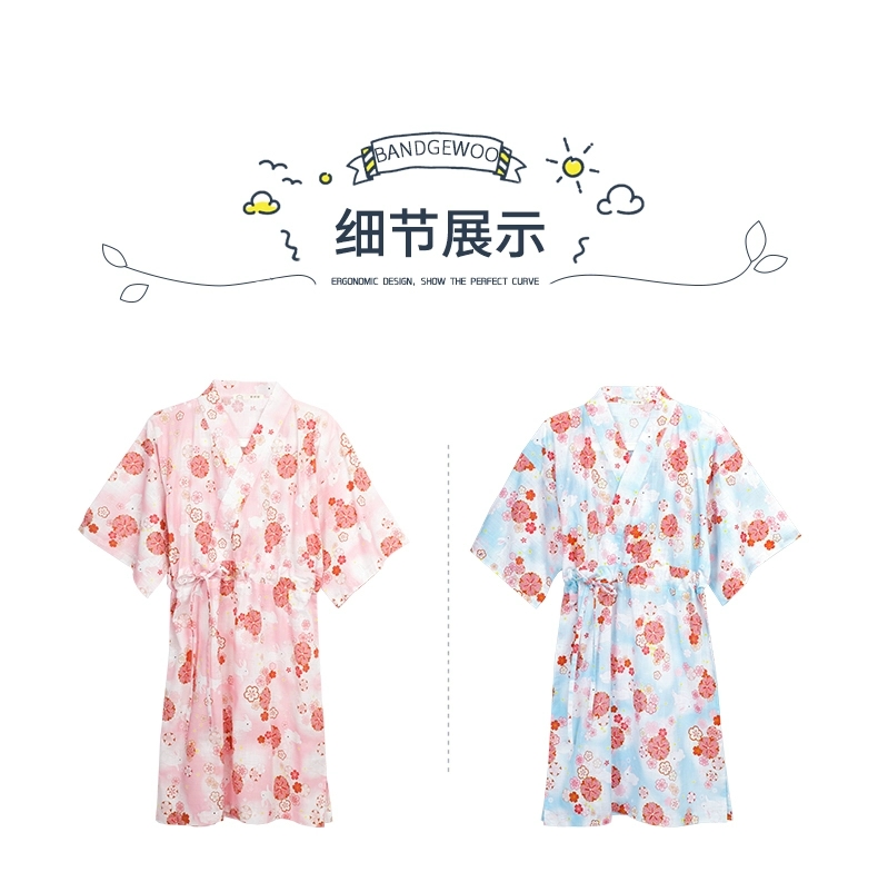 Hanori Dệt vải cotton nữ Áo ngủ mùa hè của phụ nữ Áo mỏng Nhật Bản Dịch vụ gia đình Áo dài cho học sinh - Đêm đầm