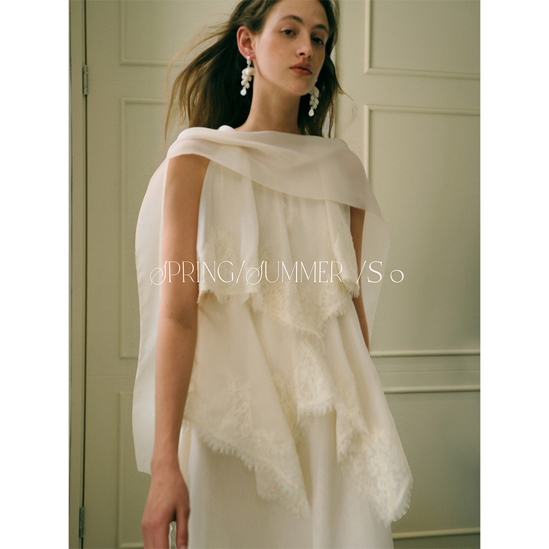 So 26Ss French-Style Spring and Summer White Pearlescent Yarn Spliced Lace Elegant and Delicate Ribbon Slimming Dress