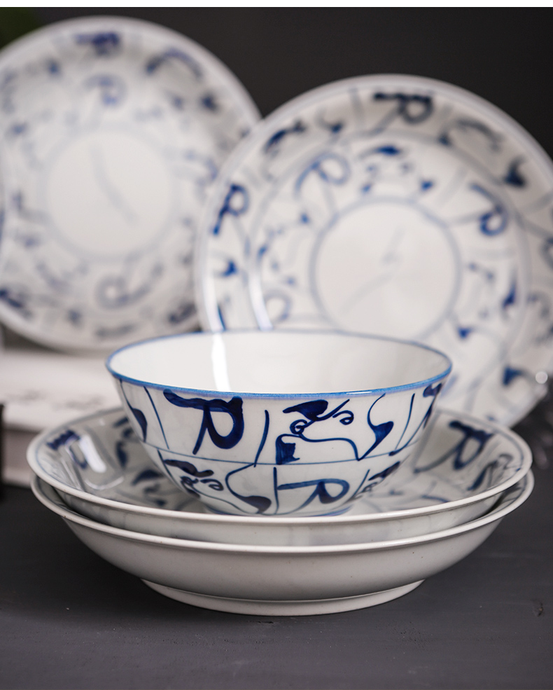 Jingdezhen blue and white porcelain large dishes suit pure hand - made tableware not job under a single ipads porcelain rainbow such as bowl glaze color