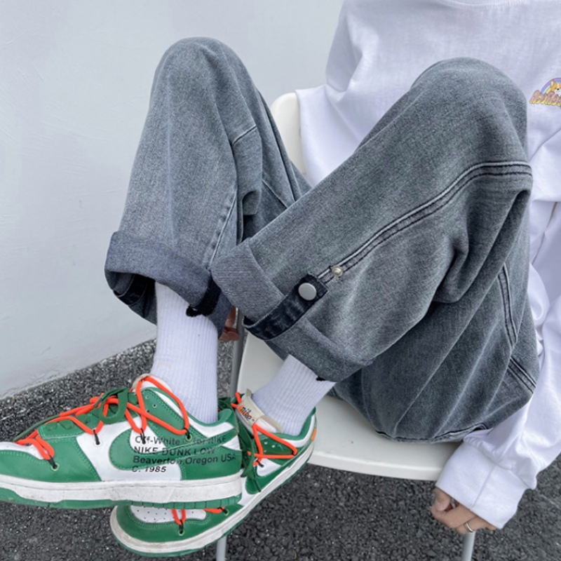 European and American hiphop drag underpants men tumbling button oversize loose straight jeans vintage tide