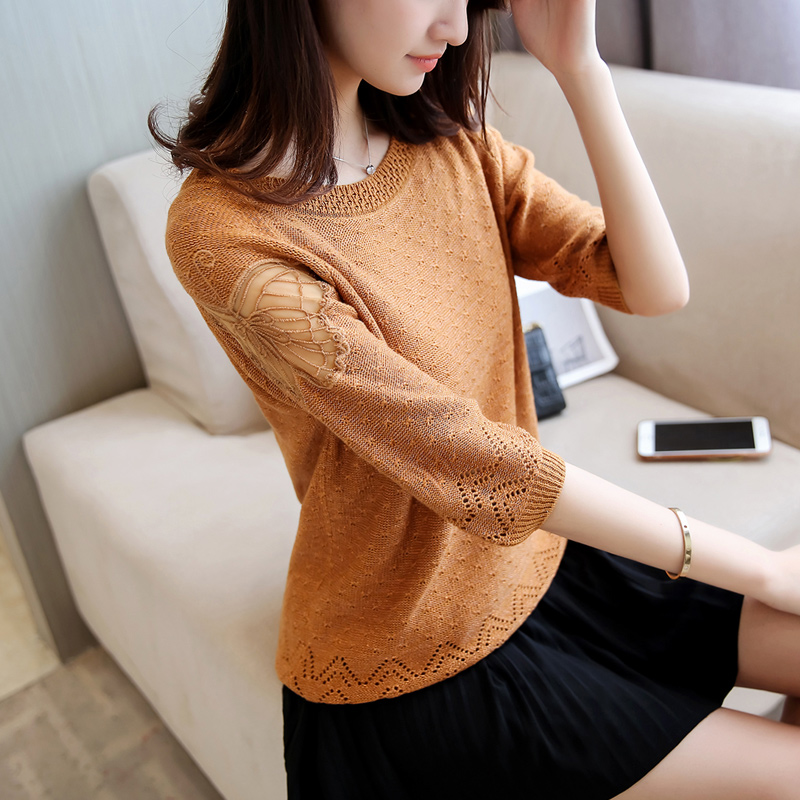 Mùa hè ngắn tay phụ nữ áo len 2020 mùa hè mặc mới năm tay knitsweater rò rỉ đầu mỏng triều mặc lỏng lẻo