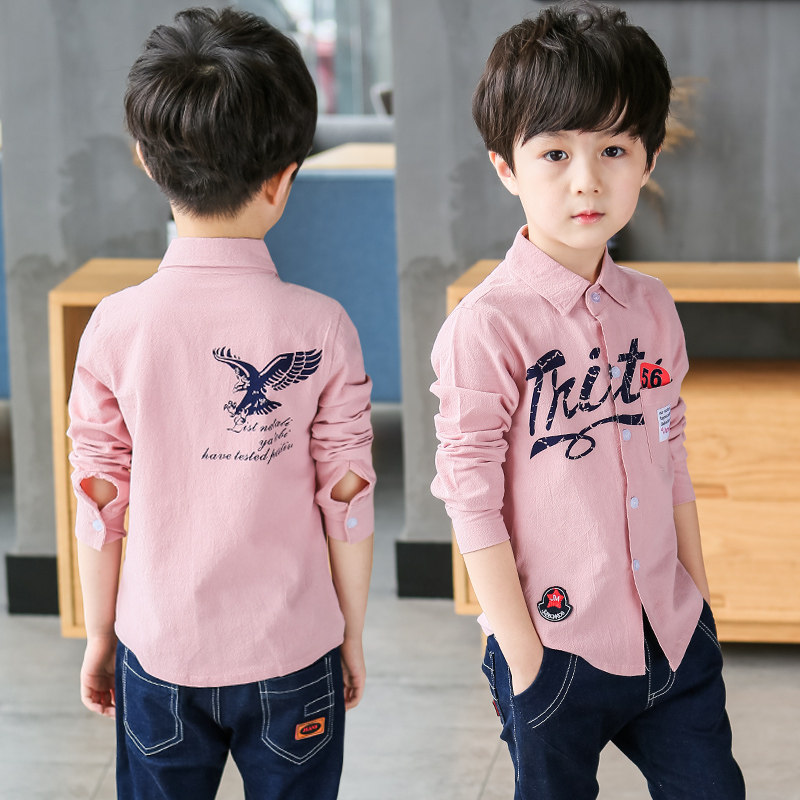 Boys' shirts long sleeves Spring and Autumn clothes children's middle and older children's shirt lapels kids tops 2021 new Korean version of the tide