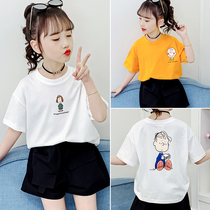 Girl Short Sleeve T-shirt Summer Pure Cotton 2022 New Children CUHK Child Summer Clothing 100 Hitch Blouses Loose Korean Version Tide