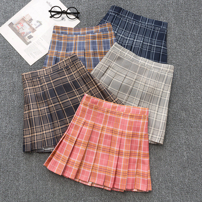 College Wind Girl Plaid 100 Pleats Half Body Dress Spring Autumn Elementary School Kids Dress Pants Foreign Palate Kids Kids Plaid Short Skirts