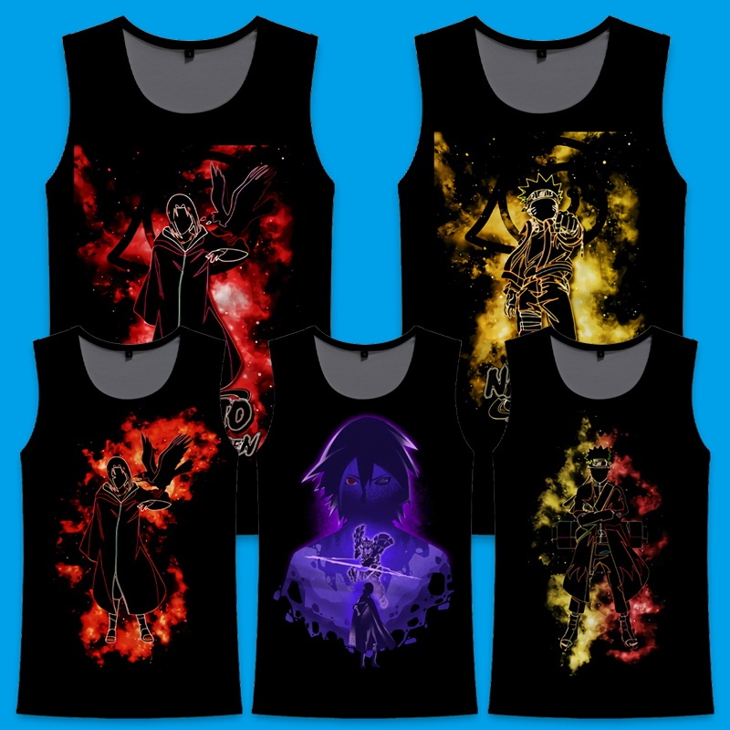 Animation Peripheral Naruto Co-Branded Naruto Xiaozuke Trendy Plaid Vest Big Children Casual T-Shirt Men's Summer