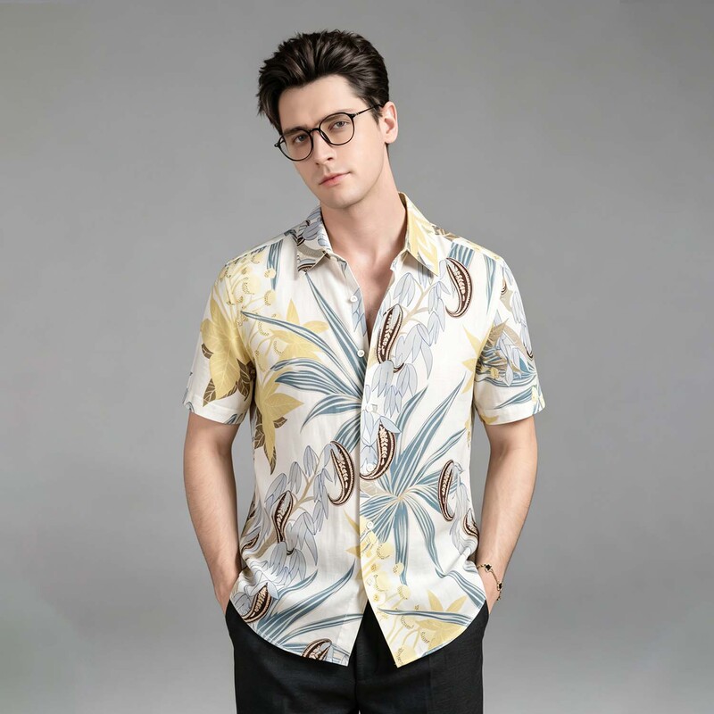 Yanji Men's Silk Shirt Men's Shirt Light Luxury High-End Feel 2026 New Tropical Rainforest Style Printed Short Sleeve Yanji Men's Silk Shirt Men's Shirt Light Luxury High-End Feel 2026 New Tropical Rainforest Style Printed Short Sleeve
