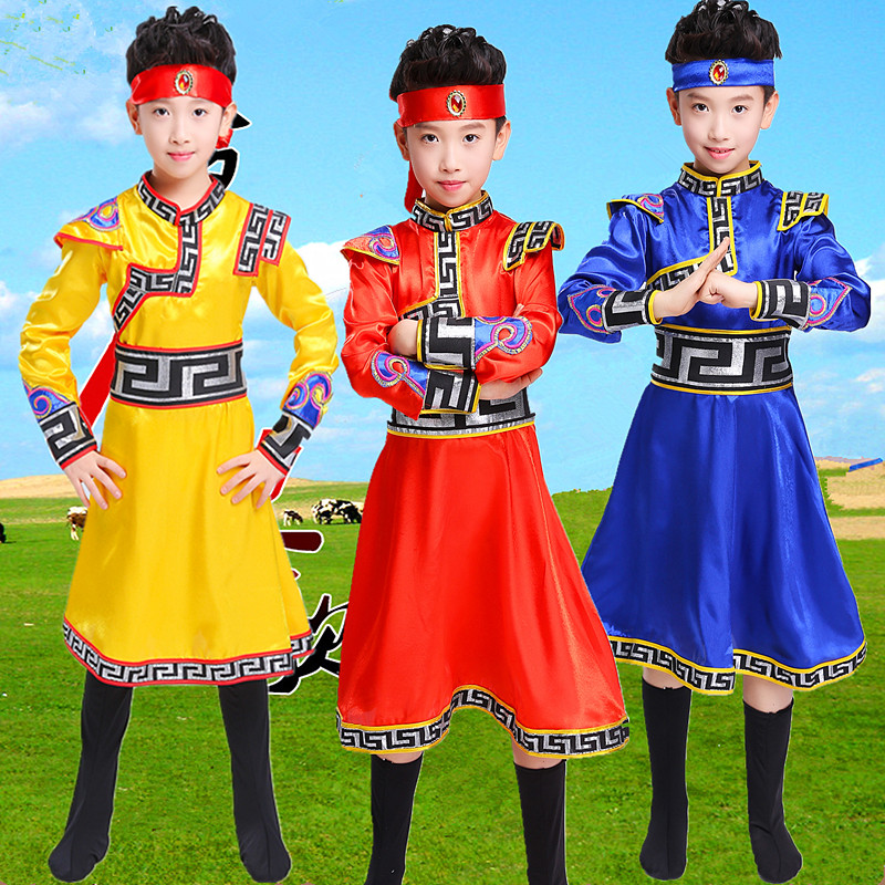 Trang phục trẻ em mới Chàng trai và cô gái Mông Cổ Quần áo Oroqen Hezhe Daur áo len bé gái
