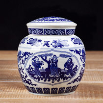 Customized Jingdezhen blue and white ceramic seasoning box Chinese ointment square bottle sealed tank storage with lid