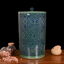 Jingdezhen Ceramic sealed storage tank surface barrel rice cylinder 20 catty 30 straight cylinder with lid household kitchen with bucket oil cylinder