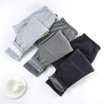 Mens warm pants middle-aged and elderly autumn and winter mens trousers plus velvet fever thickened dad large size loose high waist crotch