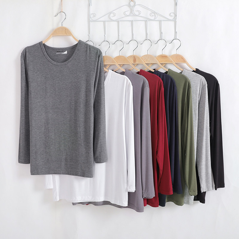 Modal men's pajamas tops long-sleeved t-shirt loose thin section cotton home single piece home extra large size plus fat autumn and winter