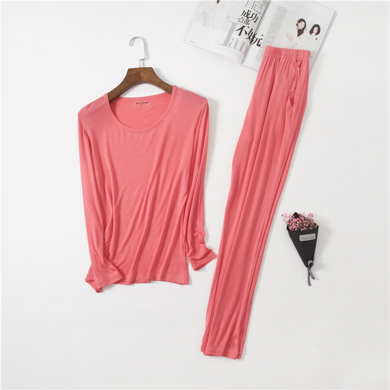 Autumn women's long-sleeved trousers suit casual loose plus size can be worn outside or inside modal bottoming round neck shirt