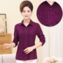 Đặc biệt hàng ngày áo sơ mi nữ trung niên mùa xuân áo sơ mi cardigan cỡ lớn áo sơ mi mẹ trung niên với áo thun dài tay áo thun nữ trung niên