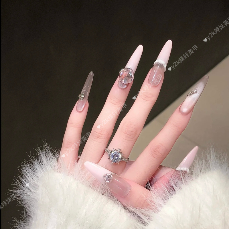 【Miu Series Sweet Girl】Handmade French-Style Ice Transparent Nude Pink Cat Eye Nail Art with Rhinestones, Gentle and Pure Desire Nail Stickers 【Miu Series Sweet Girl】Handmade French-Style Ice Transparent Nude Pink Cat Eye Nail Art with Rhinestones, Gentle and Pure Desire Nail Stickers