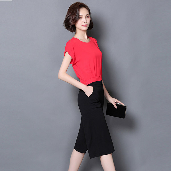 YIMANTIN 伊蔓汀 雪纺衫+七分阔腿裤 2件套 ￥89包邮 2色可选