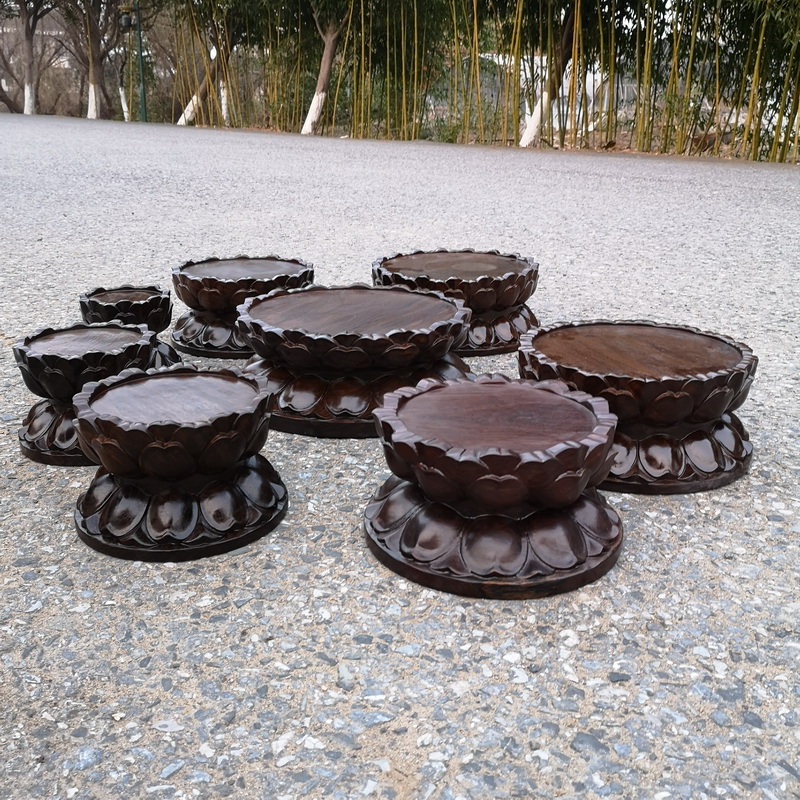 Ebony woodcarvings circular handicraft furnishing articles bodhisattva guanyin lotus lotus base station base solid wood, heightening