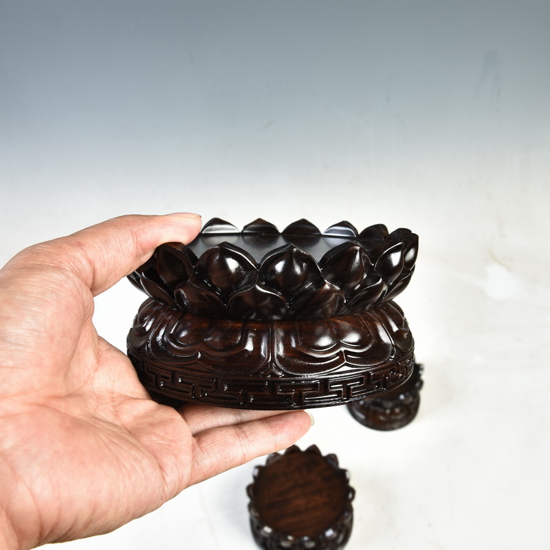 Ebony wood carving handicraft furnishing articles bodhisattva guanyin Buddha base rounded copy antique solid wood lotus base