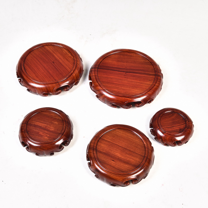 Red wingceltis spend pear mahogany round base solid wood furnishing articles log base stone, jade zisha teapot tea base