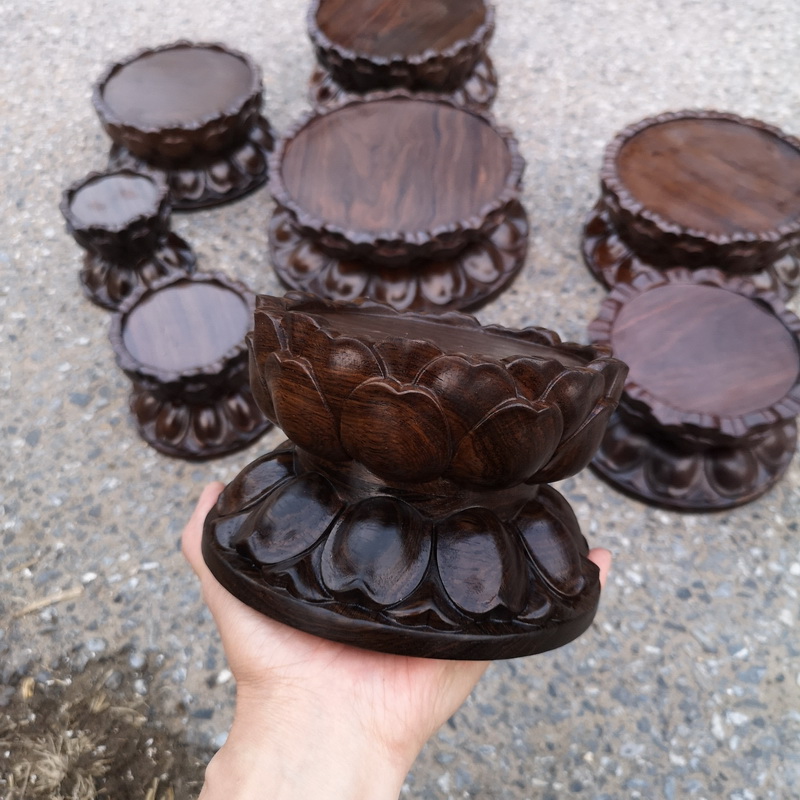 Ebony woodcarvings circular handicraft furnishing articles bodhisattva guanyin lotus lotus base station base solid wood, heightening