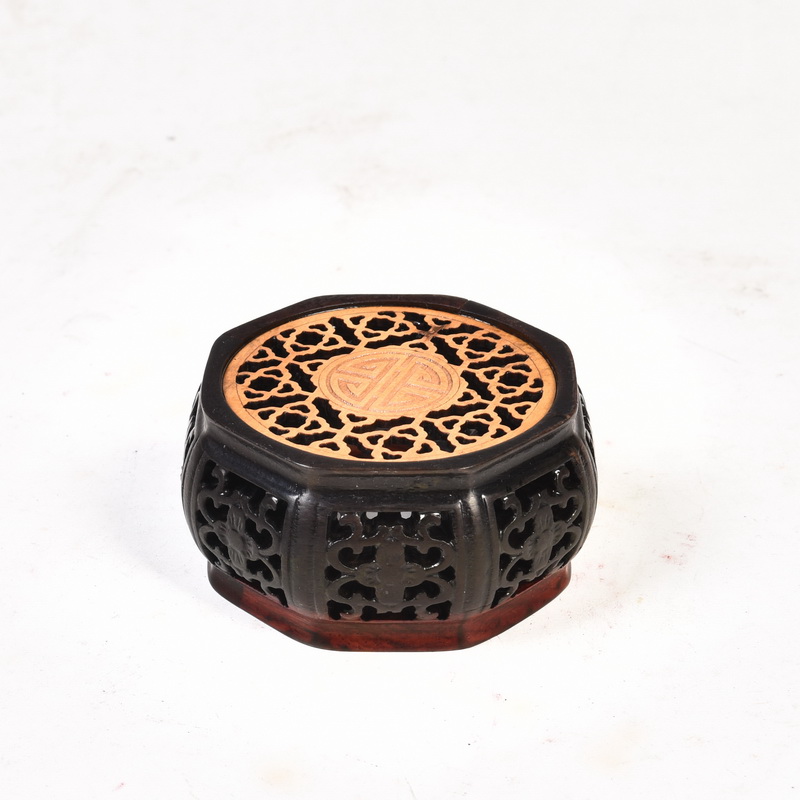 Pianology picking red acid branch set by huang octagonal place flowerpot hollow - out handicraft mahogany base it base