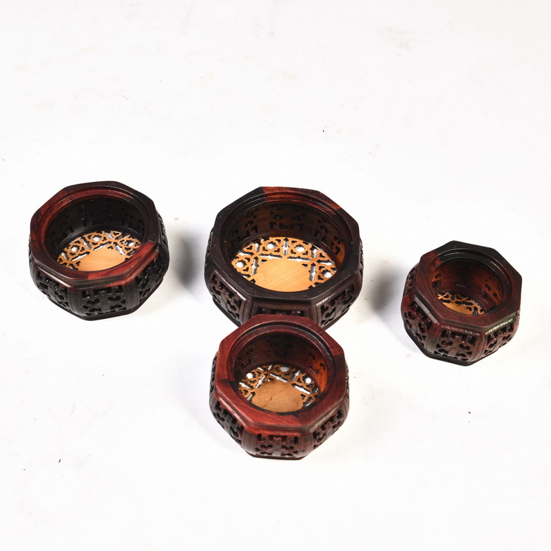 Pianology picking red acid branch set by huang octagonal place flowerpot hollow - out handicraft mahogany base it base