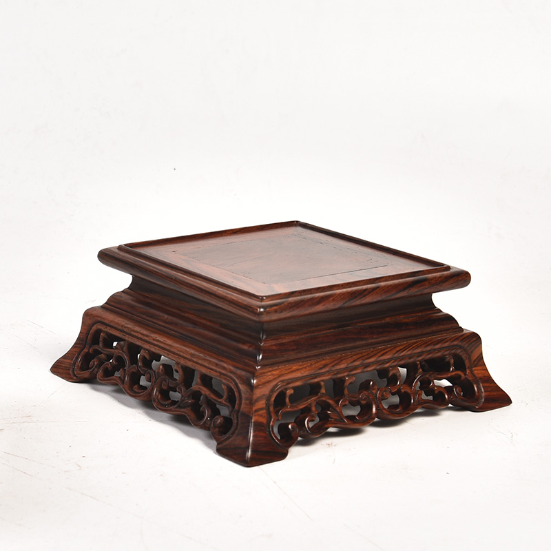 Pianology picking red rosewood stone vases, flower POTS of Buddha carved mahogany base furnishing articles square bracket base