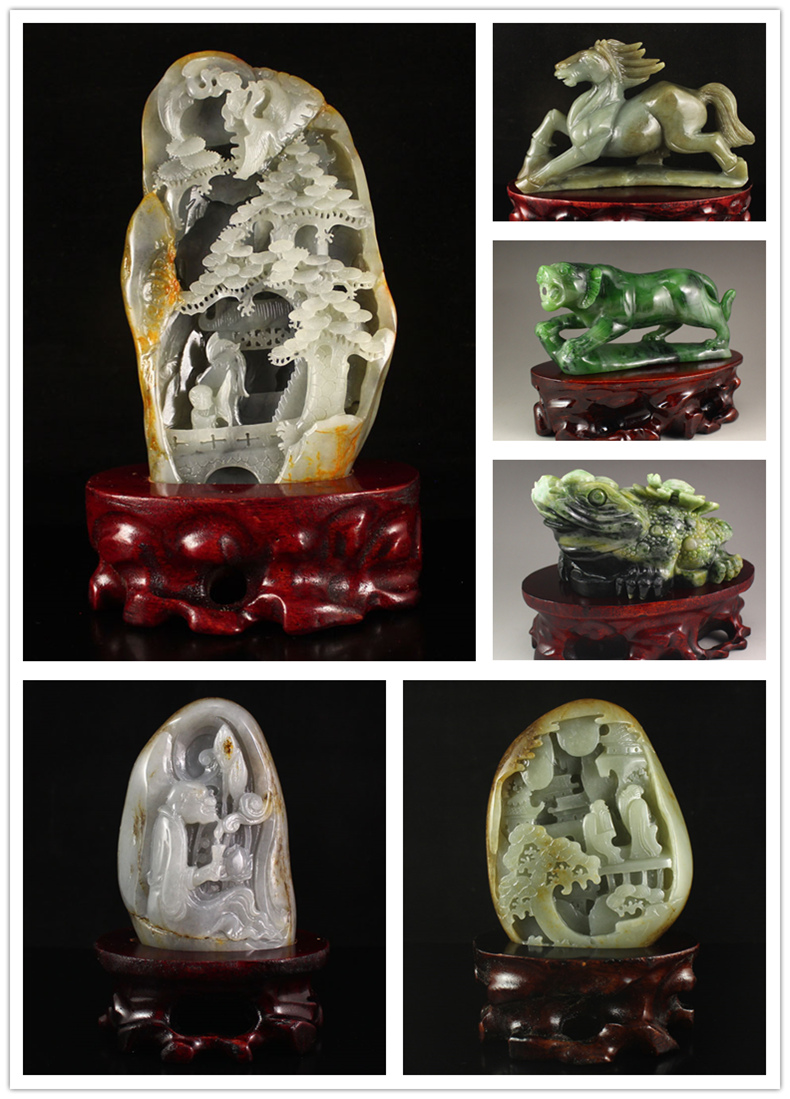 Pianology picking solid wood carving handicraft stone base solid wood miniascape of oval base jade stone base