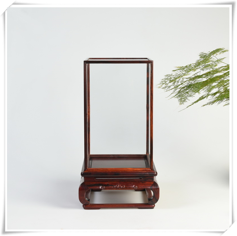 Pianology picking red mahogany acid branches treasure cage the glass base solid woodcarving figure of Buddha jade show cover box dust cover