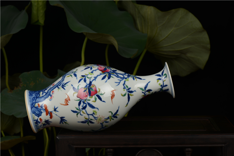 Pianology picking jingdezhen hand - made antique blue - and - white porcelain vases furnishing articles yongzheng add peach bats olive jar