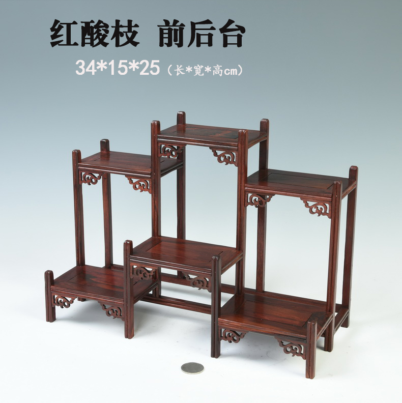 Small red acid branch m letters treasure cabinet rich ancient frame wood carving handicraft furnishing articles miniascape base ceramic tea pot - base frame