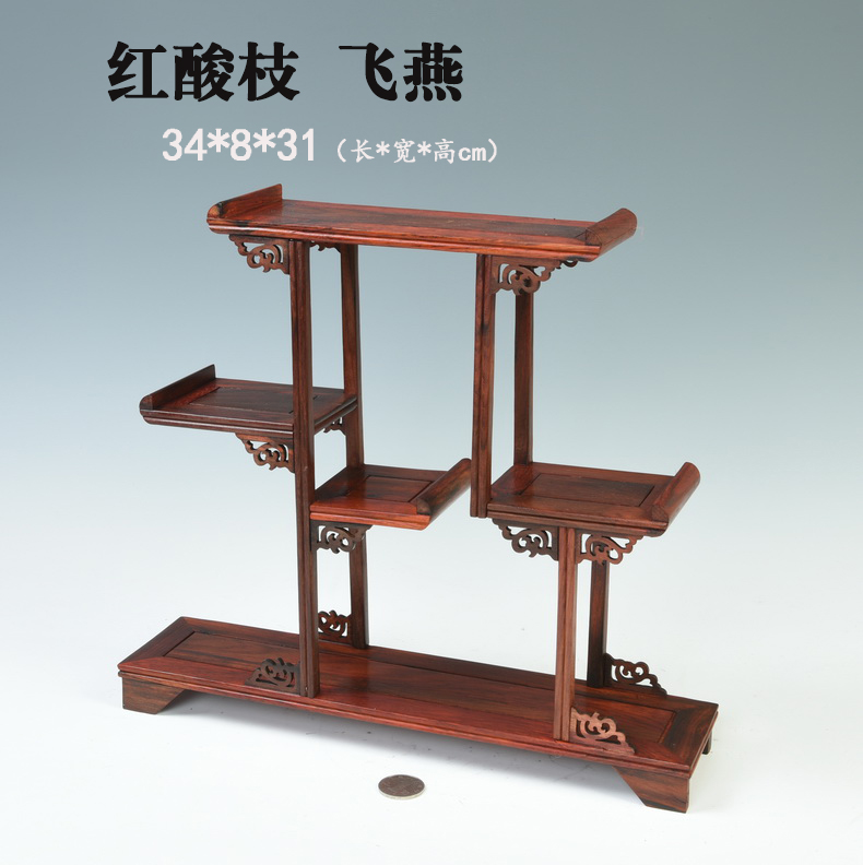 Small red acid branch m letters treasure cabinet rich ancient frame wood carving handicraft furnishing articles miniascape base ceramic tea pot - base frame