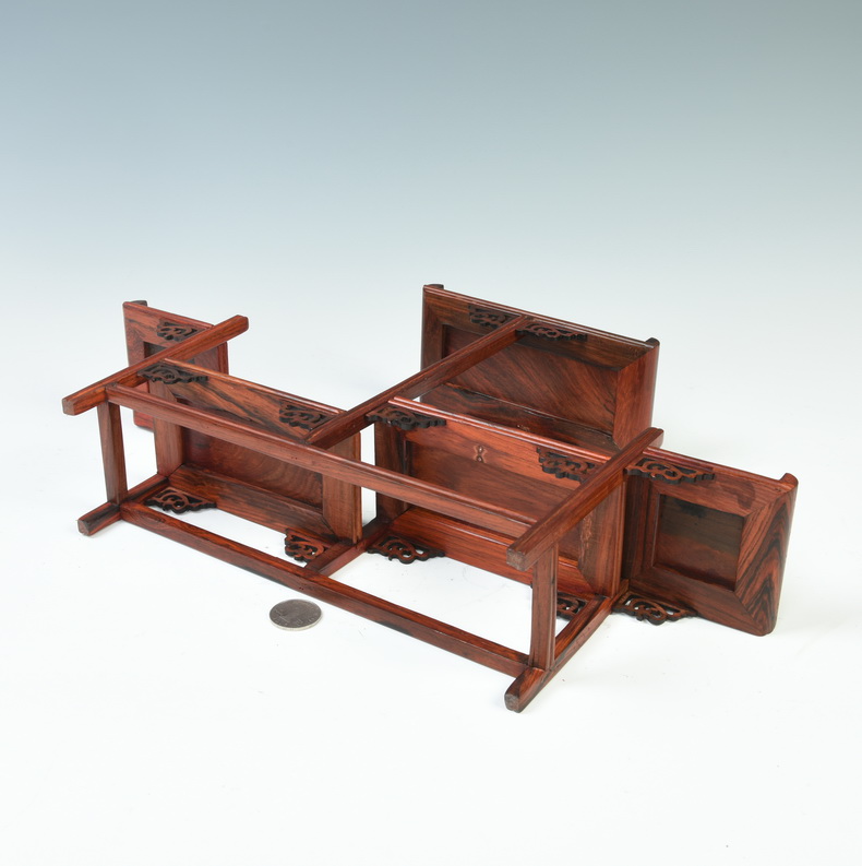 Small red acid branch m letters treasure cabinet rich ancient frame wood carving handicraft furnishing articles miniascape base ceramic tea pot - base frame