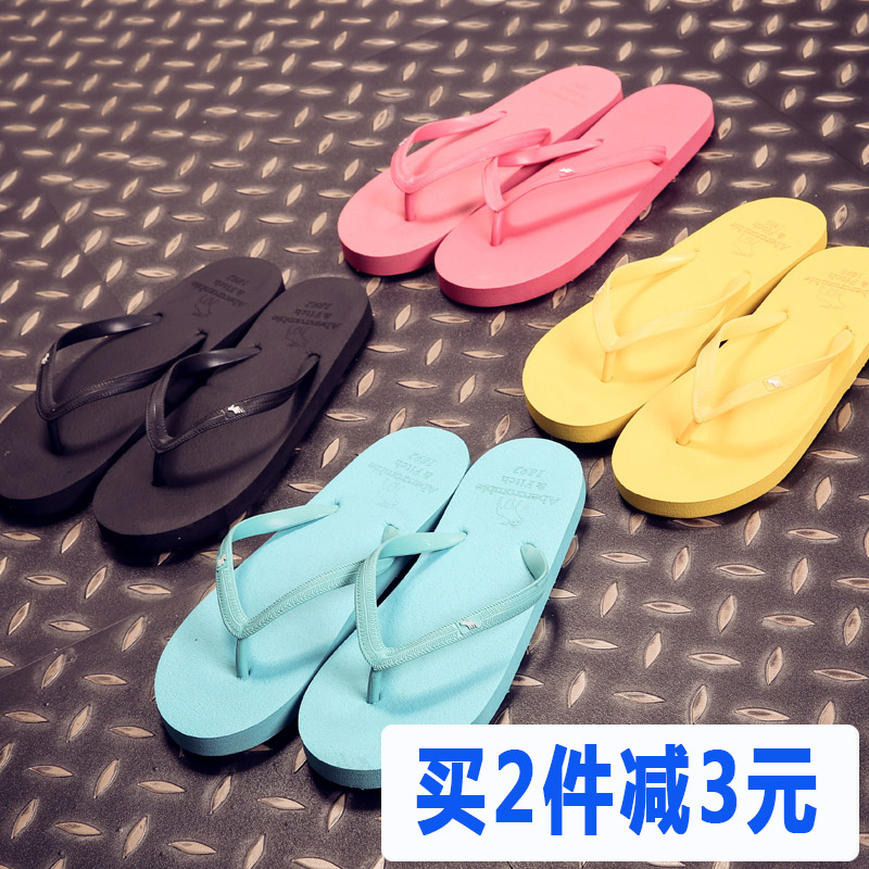 Summer couple models flip-flops men and women sandals and slippers beach shoes non-slip soft bottom flat heel clip feet Korean version flat bottom slippers