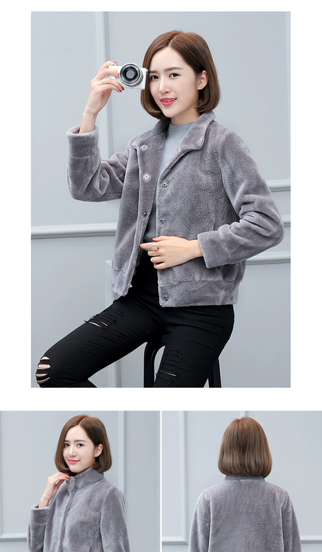 Úc Du Feihu 2018 mới cừu cắt fur coat nữ phần ngắn cổ áo len áo giản dị mùa đông áo choàng lông ngắn