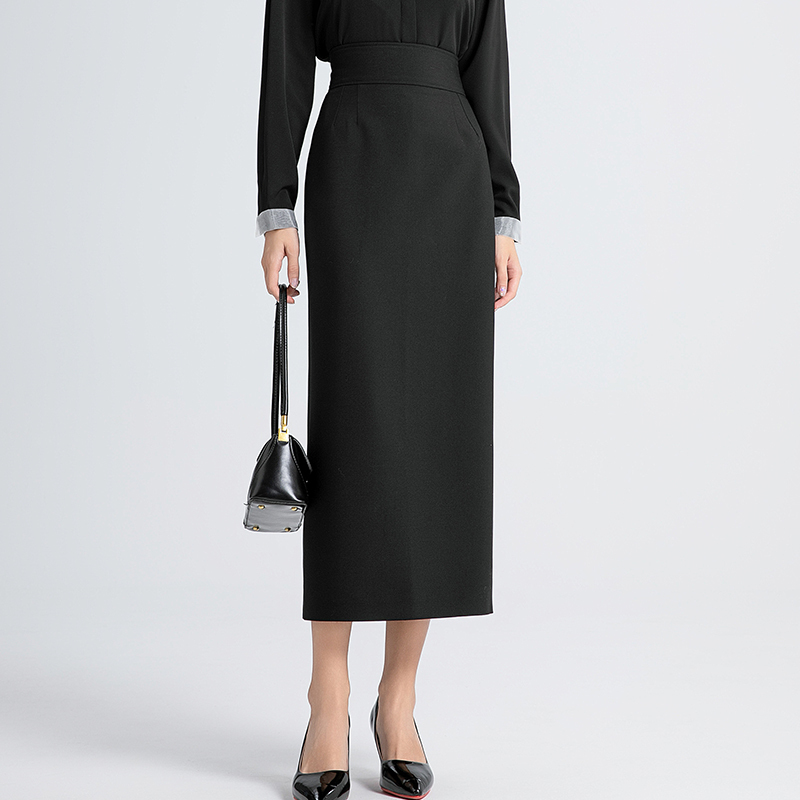 Black High-Waisted Slimming Straight Skirt for Women 2026 Spring New Style Commuter Ol Style Elegant Slit Waist-Cinching Long Skirt