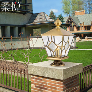 柔悦灯饰欧式柱头灯方形大门柱灯庭院防水墙头围墙灯简约景观铜灯