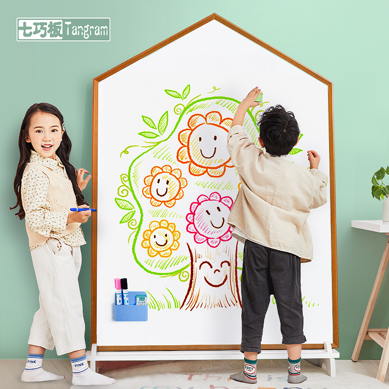 Tangram double-sided dust-free drawing board Young children magnetic bracket type baby home small blackboard writing whiteboard