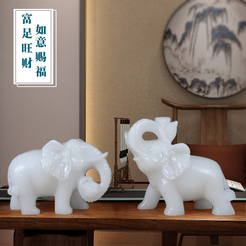 Natural jade elephant ornament a pair of home office decoration feng shui elephant ornament opening housewarming new home gifts