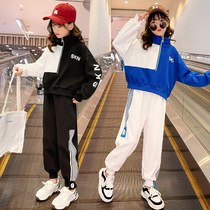 Childrens clothing girls autumn suit 8 foreign style net red sweater spring and autumn models big childrens sports 12-year-old girl clothes