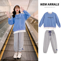 Girls autumn sweater two-piece suit 2022 new ten-year-old girl spring and autumn foreign style fashionable medium and large childrens tops
