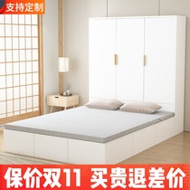 Tatami bed wardrobe integrated solid wood with cabinet small apartment space saving bedroom economic storage combination wardrobe bed