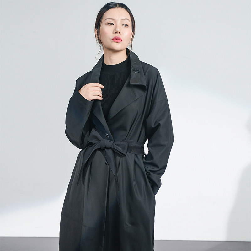 Fandoni 2022 spring new stand-up collar windbreaker women's mid-length loose and thin black niche temperament coat