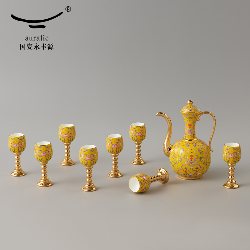 The new imperial porcelain porcelain Mr Yongfeng source 10 head of ceramic wine suits for liquor cup of white wine pot of colored enamel