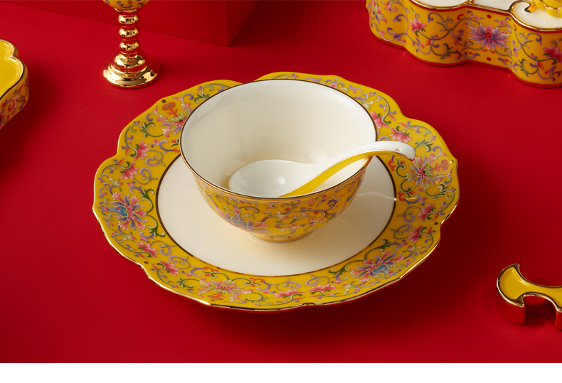 The new court porcelain Mr Yongfeng source porcelain porcelain 69 head of ceramic tableware set 6 doses seder deluxe edition