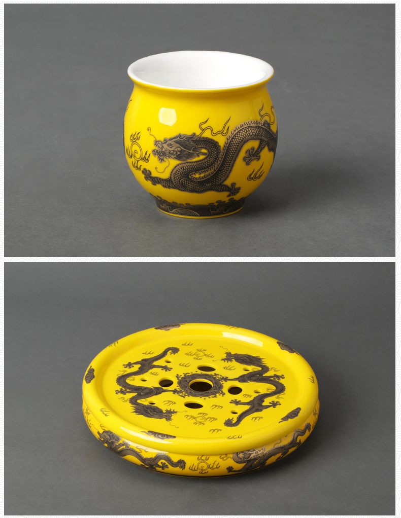 The porcelain yongfeng source yellow fury of The dragon emperor pu 'er tea suit to filter The teapot tea tray cups ceramic cup