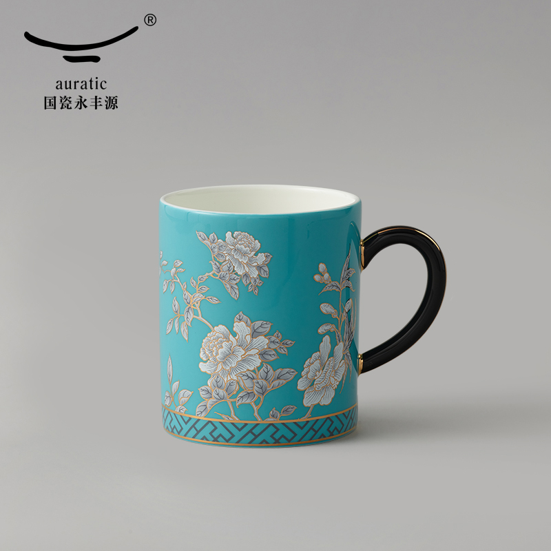 The porcelain Mrs Yongfeng source porcelain ink painting peony 350 ml ceramic keller cup coffee cups of water cup home