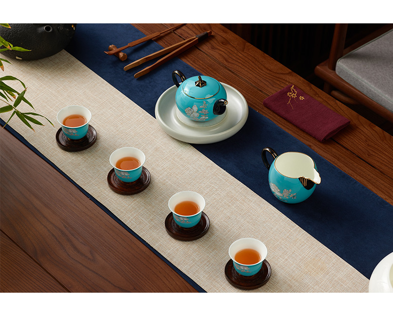 The porcelain Mrs Yongfeng source porcelain ink painting peony 7 head ceramic kung fu tea sets tea pot