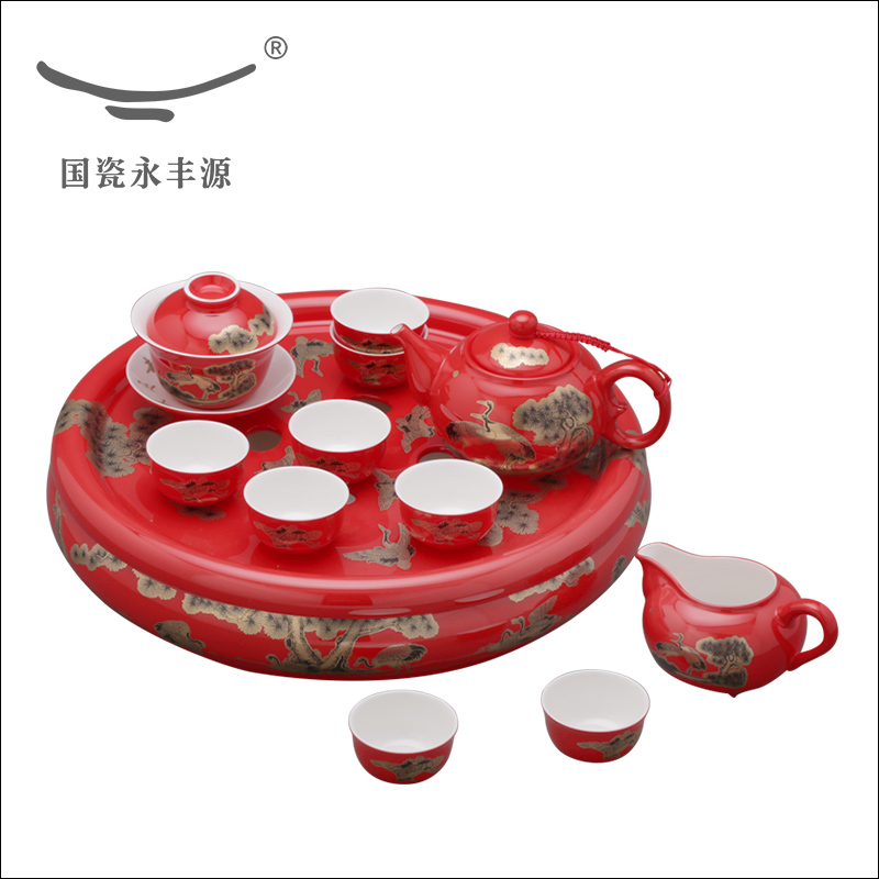 The porcelain yongfeng source cranes life last every ceramic kung fu tea sets suit The teapot tea tray cups cups