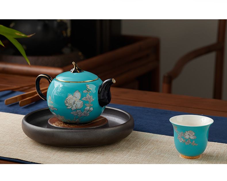 The porcelain Mrs Yongfeng source porcelain ink painting peony 7 head ceramic kung fu tea sets tea pot